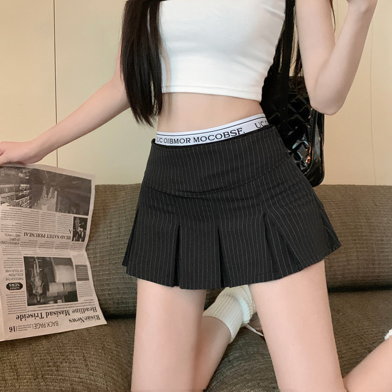 YURUMA Kulot Dua Potong Palsu Pinggang Elastis Celana Pendek Kaki Lebar Seksi Gaya Korea Rok Berlipa