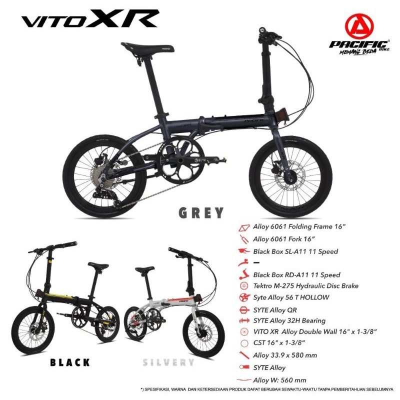 Sepeda Lipat 16 inch Pacific Vito XR 11 Speed Frame Alloy Hidrolik