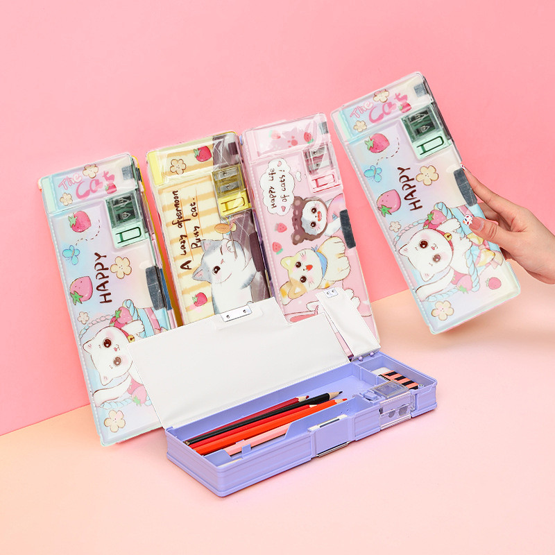 

Alat Tulis - Budaya - Pengetahuan - Inovasi. Kotak Pensil Anak Sekolah Pola Kartun Lapisan Ganda Tunggal dengan Rautan Multifungsi Pola kucing kartun