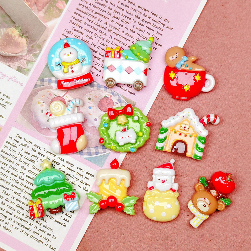 

10 Pcs New Cute Cartoon Christmas Cookie Man Snowman Resin Scrapbook Diy Jewelry Wedding Children Gift Hairpin Accessories