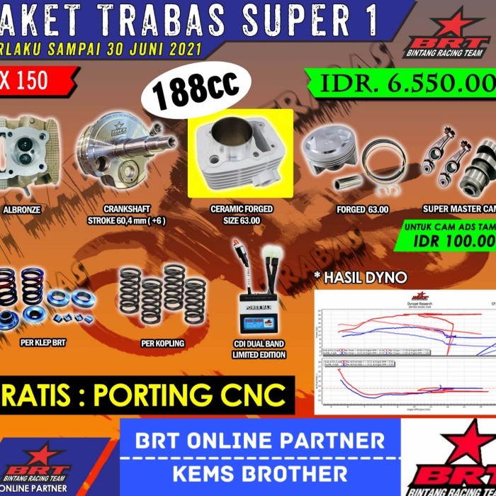 PAKET BRT TRABAS SUPER 1 KLX BLOK BRT KLX - piston 66mm