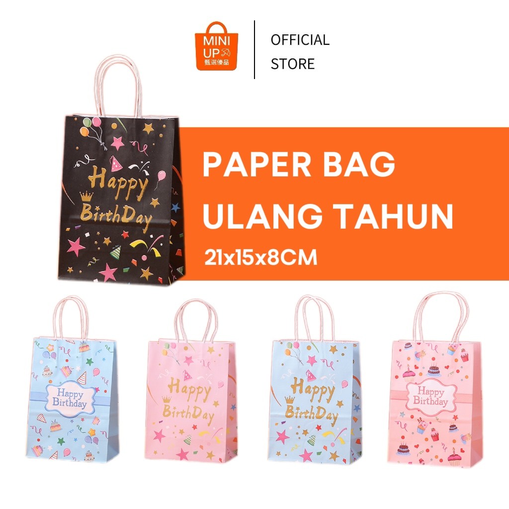 

Paperbag Hadiah Ulang Tahun Paper Bag Dengan Motif Happy Birthday 21*15*8cm Tas Kado