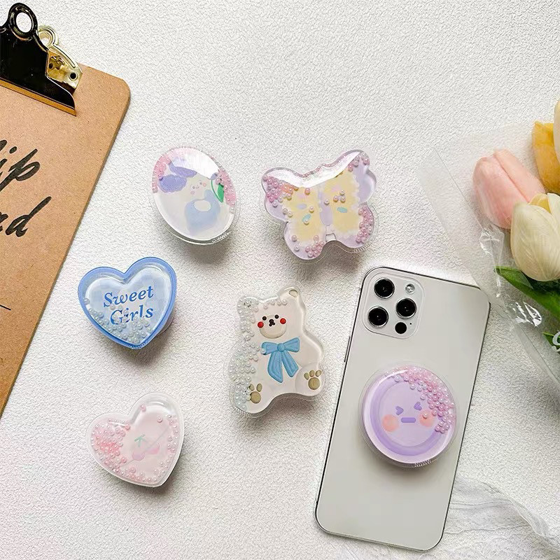 PHONE GRIP WATER GLITTER KARAKTER / AKSESORIS HP PHONE HOLDER CUTE / PHONE STAND GLITTER KARAKTER 3D
