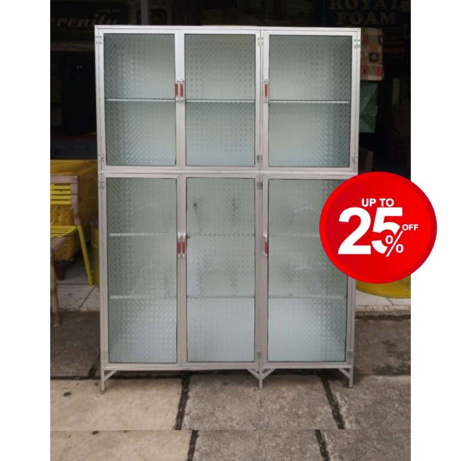Rak Piring Full Box 3Pintu Kaca bawah keramik