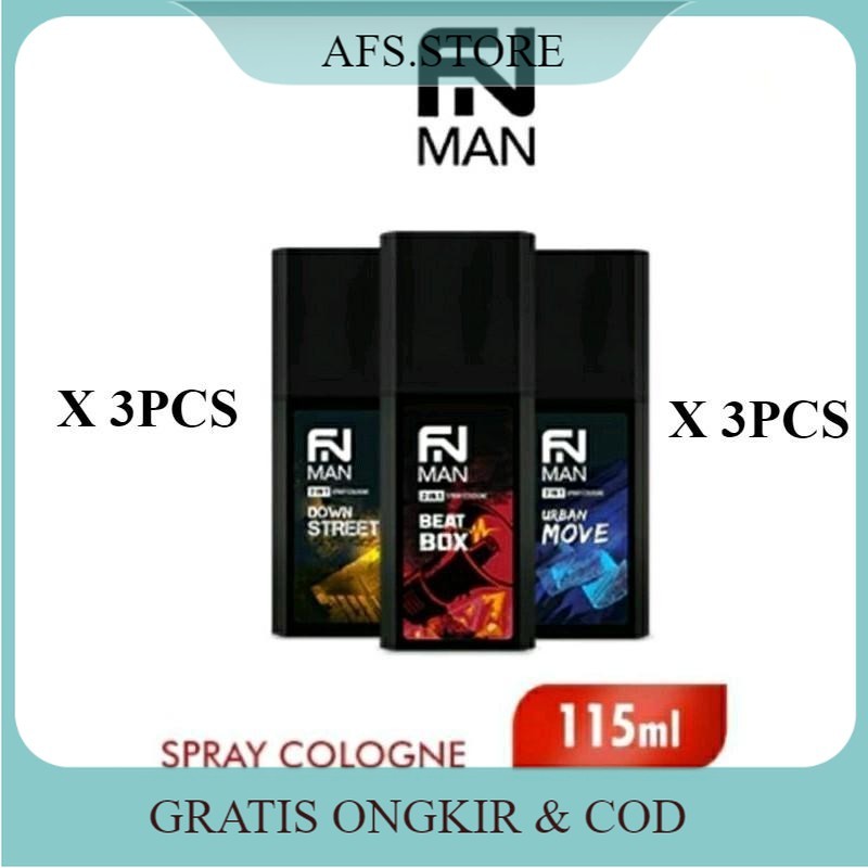 (PAKET PARFUM COWOK) FN MAN 2in1 SPRAY COLOGNE 115ml ISI 3PCS