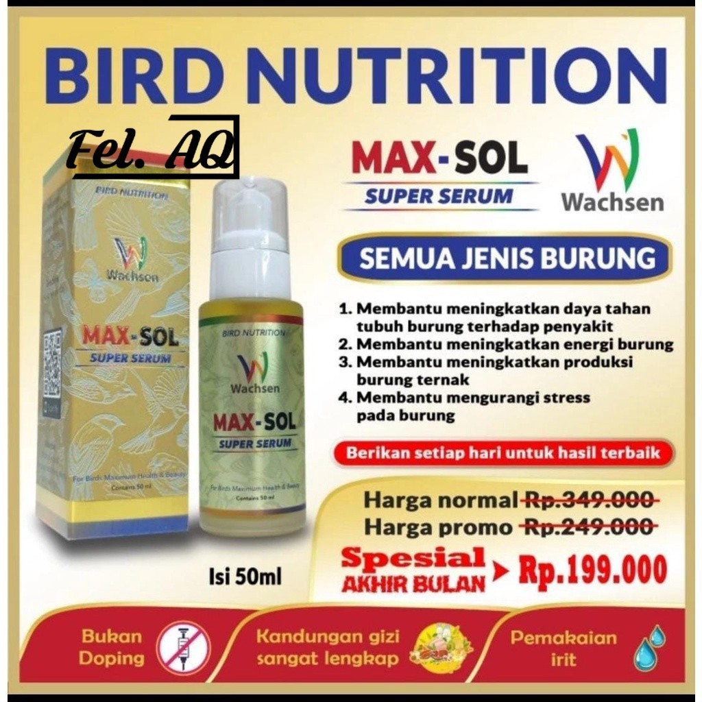 MAX - SOL Suplemen Vitamin Protein Burung Murai Lovebird Kenari Cucak ijo dan semua burung lainnya M