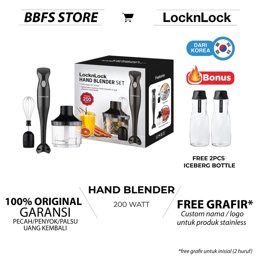 Lock n Lock Mix Hand Blender Bonus Botol Minum Lock&Lock