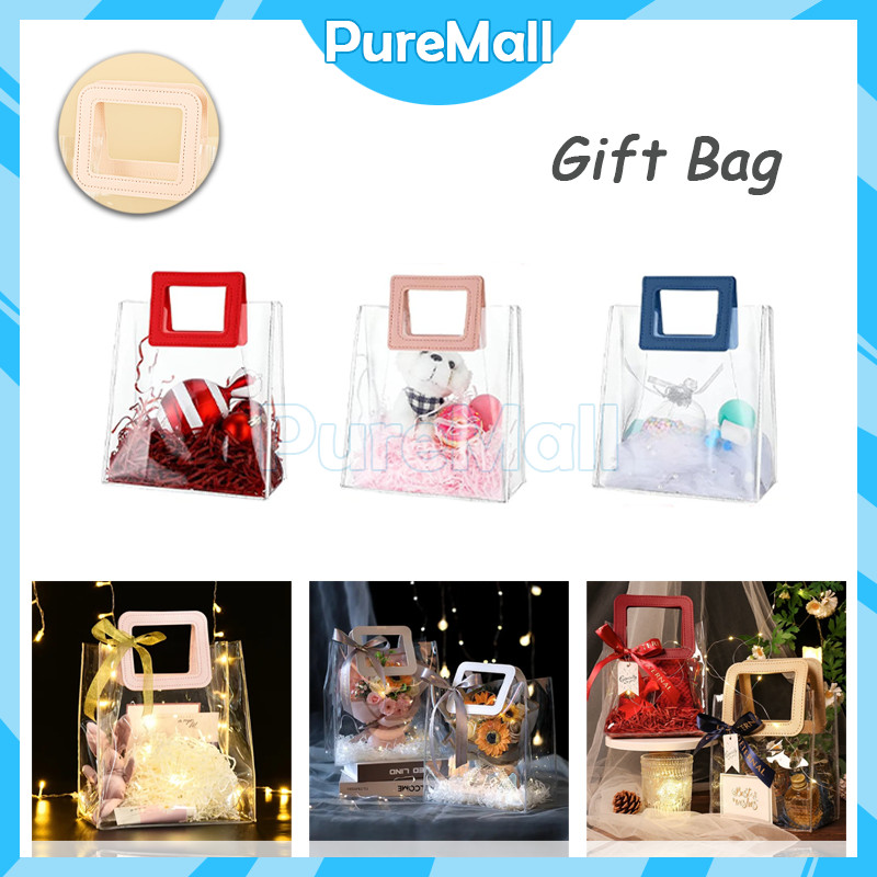 

Tas Hampers Transparan / Tas Mika Pvc Handle Kulit / Handle Leather