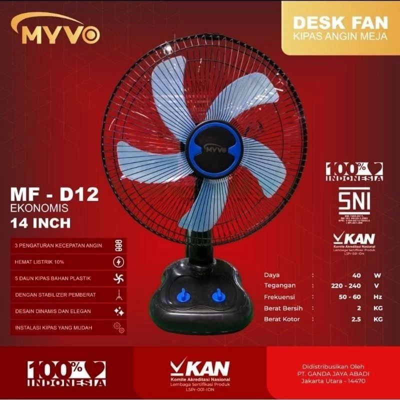 Desk Fan Myvo MF-D12 / Kipas Angin Meja Myvo 14 inch kipas angin meja murah