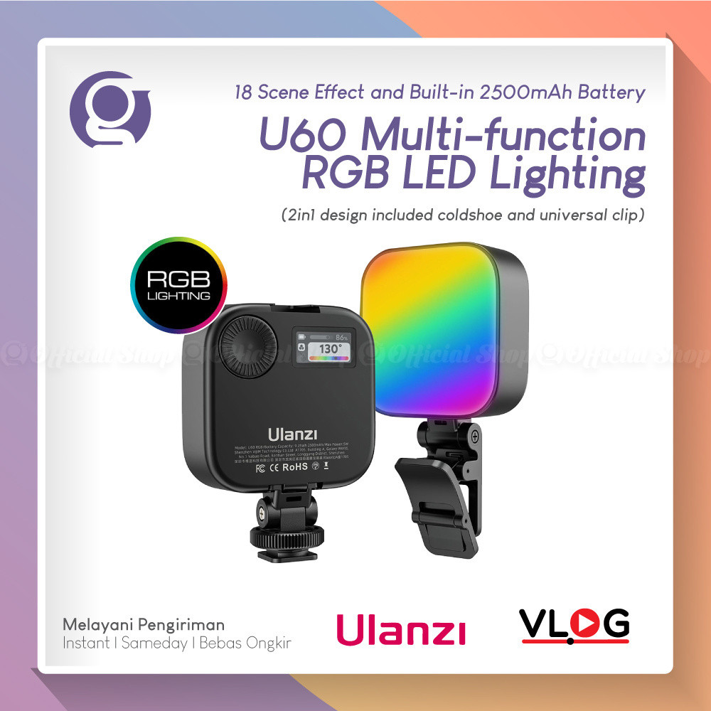 T2T ULANZI U60 RGB Video Light Creative Lighting Lampu LED Konten Ambient Effect with TFT Display
