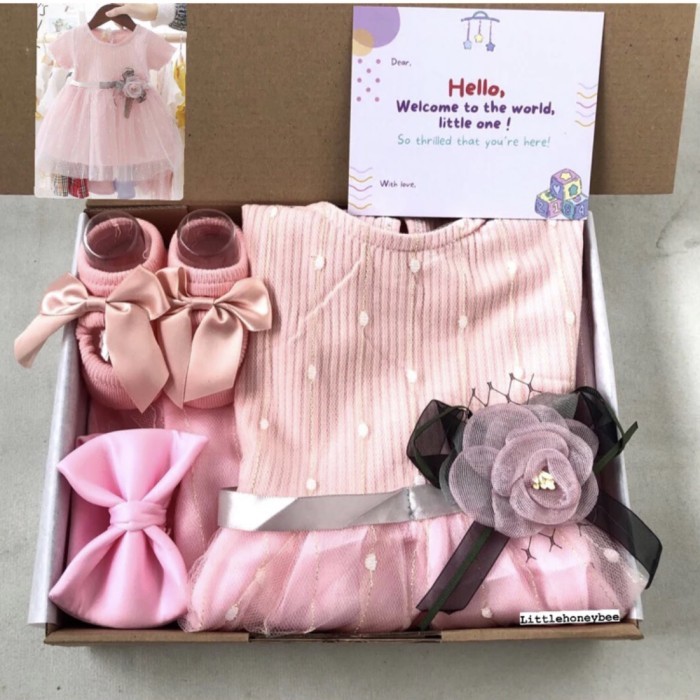 

DISKON Hampers bayi cewek perempuan / Hampers baby girl newborn /kado bayi - Rose pink set, Box coklat+pita
