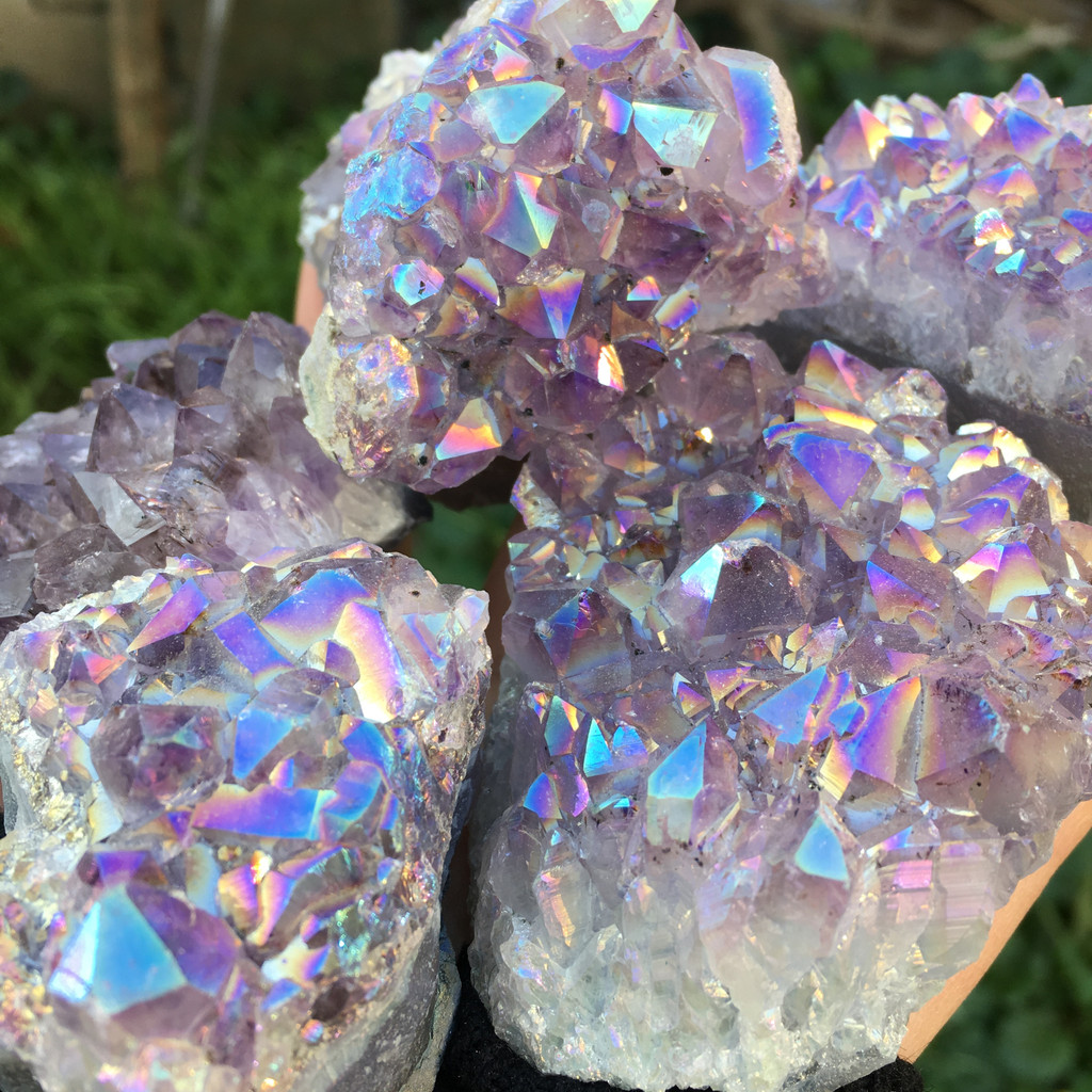 lovely rainbow angel aura crazy amethyst clusters natural quartz crystal rough lealing stone for chi