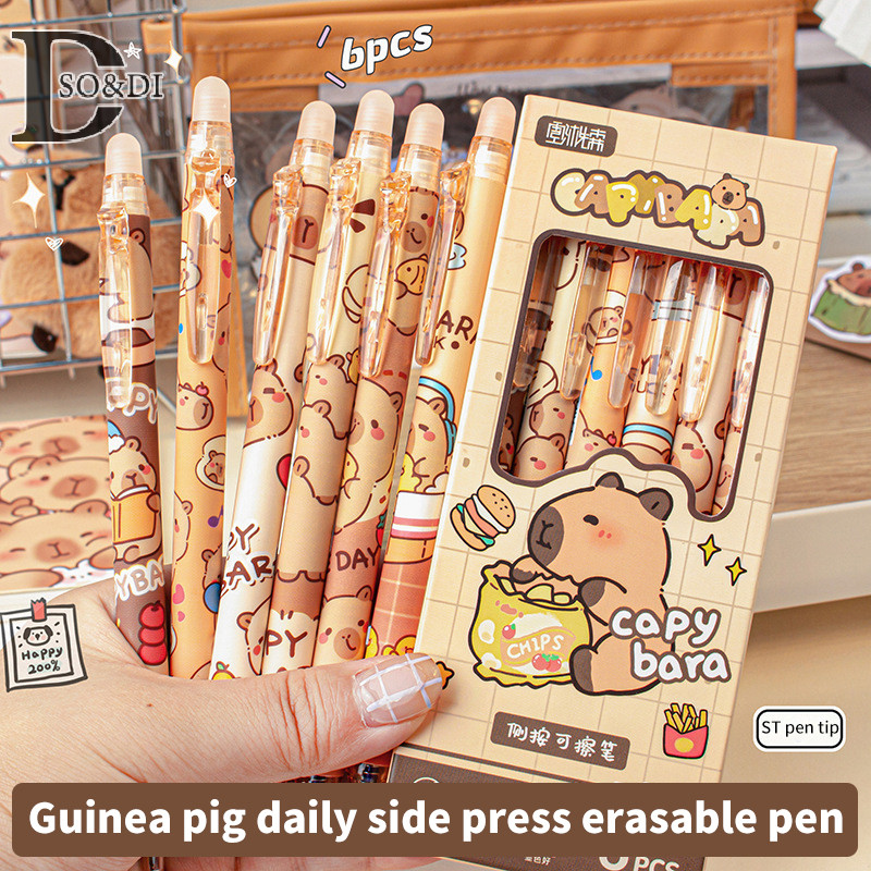 

6Pcs Kawaii Capybara Gel Pen Set Blue Black Ink Quickly-Drying Cute Press Gel Pens Aesthetic Stationery School Office Supplies