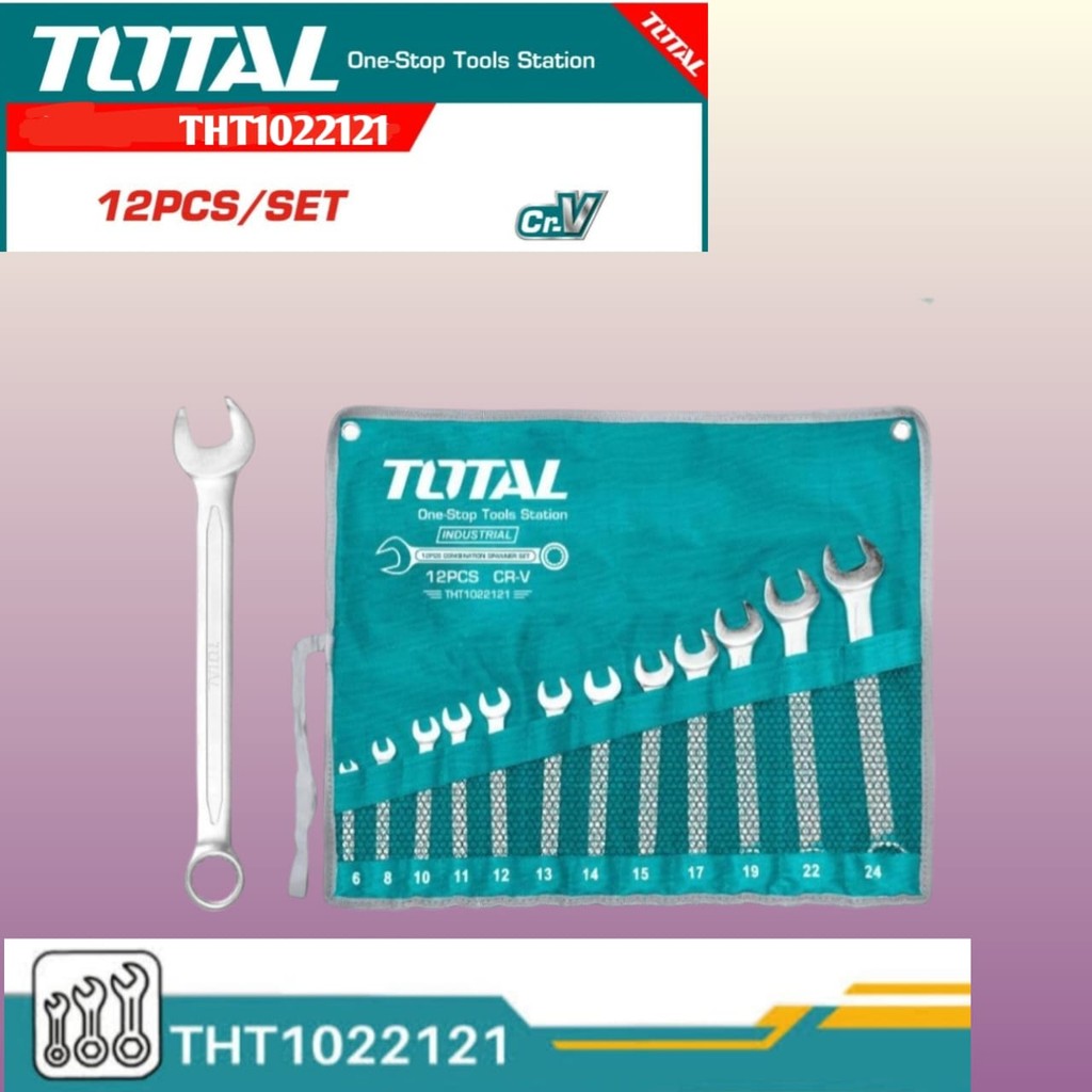 Kunci Ring Pas Set 12 Pcs,TOTAL THT1022121 Combination Wrench Set, Kunci Pas Ring 1 Set 12pcs 6-24mm