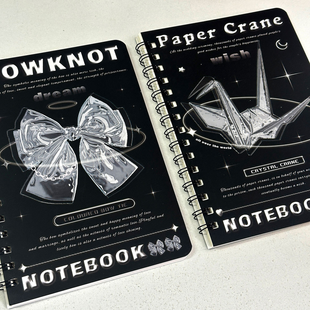 

1pc A5/50 pages ins style dark punk iron coil bow/paper crane notebook, niche coil handbook student horizontal diary daily campu