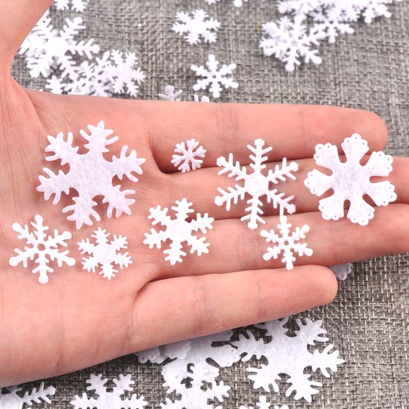 

100Pcs/lot Mix Applique Polyester Felt Artificial Snowflake Patch Sticker Non-woven Patches For DIY Crafts Christmas Decoration
