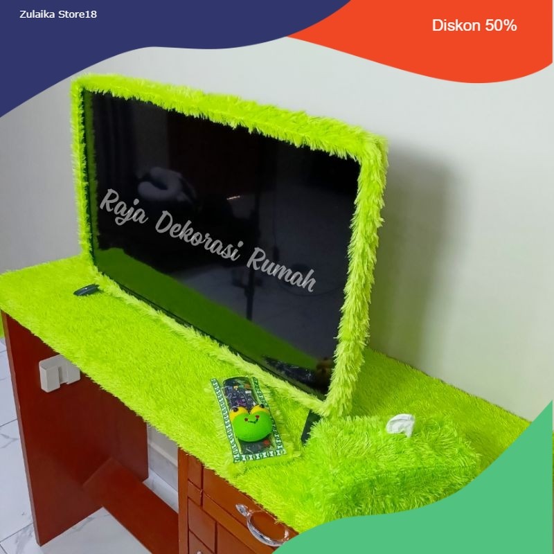 Satu set bando tv led 40-43 inch + taplak meja ukuran 150x50cm + sarung remot karakter + sarung tisu