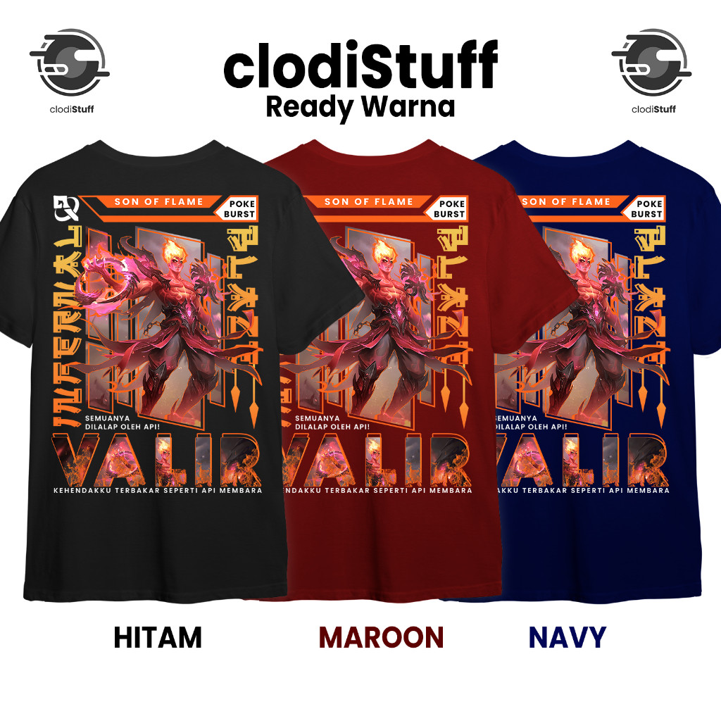 Kaos VALIR LEGEND SKIN INFERNAL BLAZE Mobile Legends MLBB Lengan Pendek Hitam Combed 30s Pria Wanita