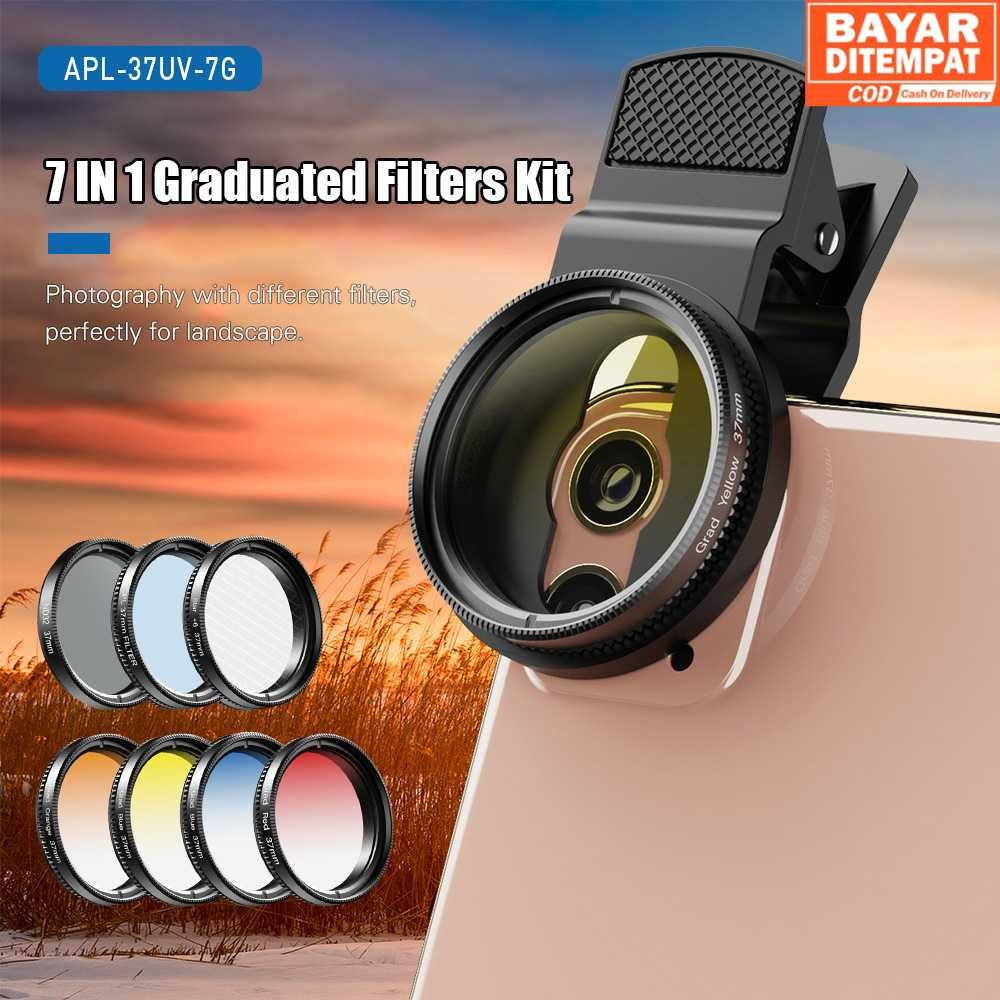 ( 16 COD ) APEXEL Lensa Filter Kamera Smartphone ND CPL 7in1 37mm with Clip - APL-37UV-7G