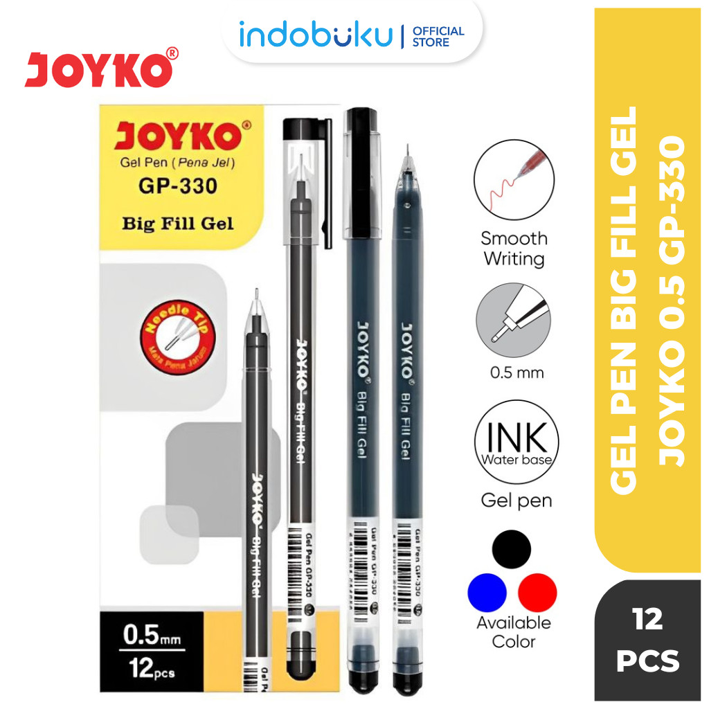 

( 12Pcs ) Pulpen Gel Pen Joyko Big Fill Gel 0.5mm / Bolpoin Pena Gel Joyko GP-330