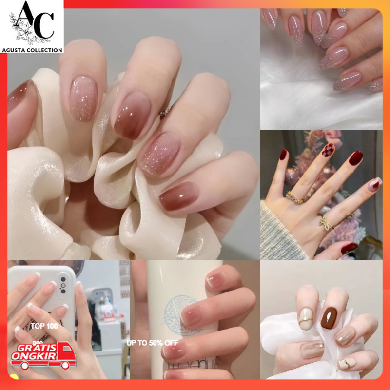 Kuku Palsu Terkini / 24Pcs Kuku Palsu Fake Nail Kuku Palsu Aesthetic Murah Import