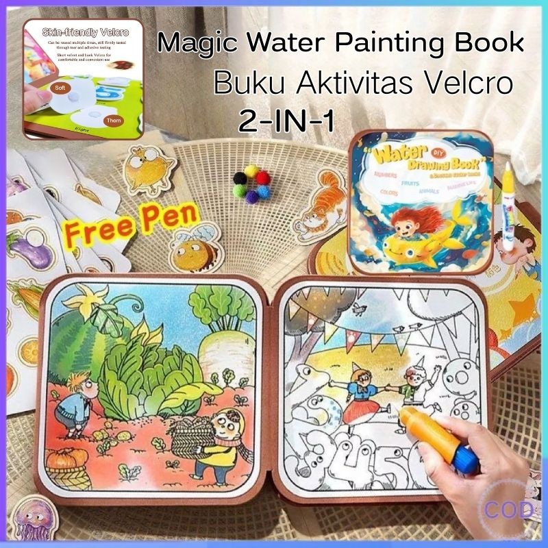 

【COD】Diy 2 in 1 Magic Water Painting Busy Book Dan Velcro Activity Book Reusable Dapat Dilepas Busy Book Quiet Book Buku Edukasi Anak