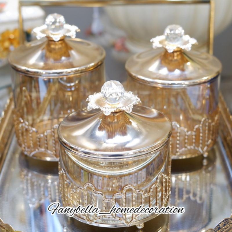Toples Tempat Kue Kristal Kaca Emas Kuning  Gold Mewah Import Dekorasi Rumah/FANYBELLA