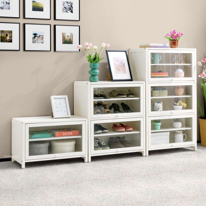 GUFU Siena Shoe Cabinet | Rak Sepatu Kayu Tertutup Pintu Kaca - Cabinet 1, Ivory