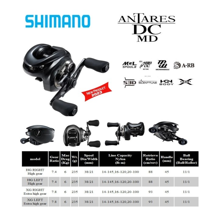Shimano Antares DC MD HG XG Model 2023 BC Baitcasting Reel Pancing - XG Left
