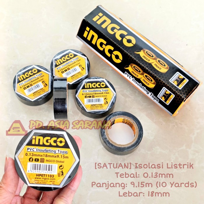 

Isolasi Listrik 9.15m INGCO HPET1103 Lakban Kabel PVC Insulating Tape