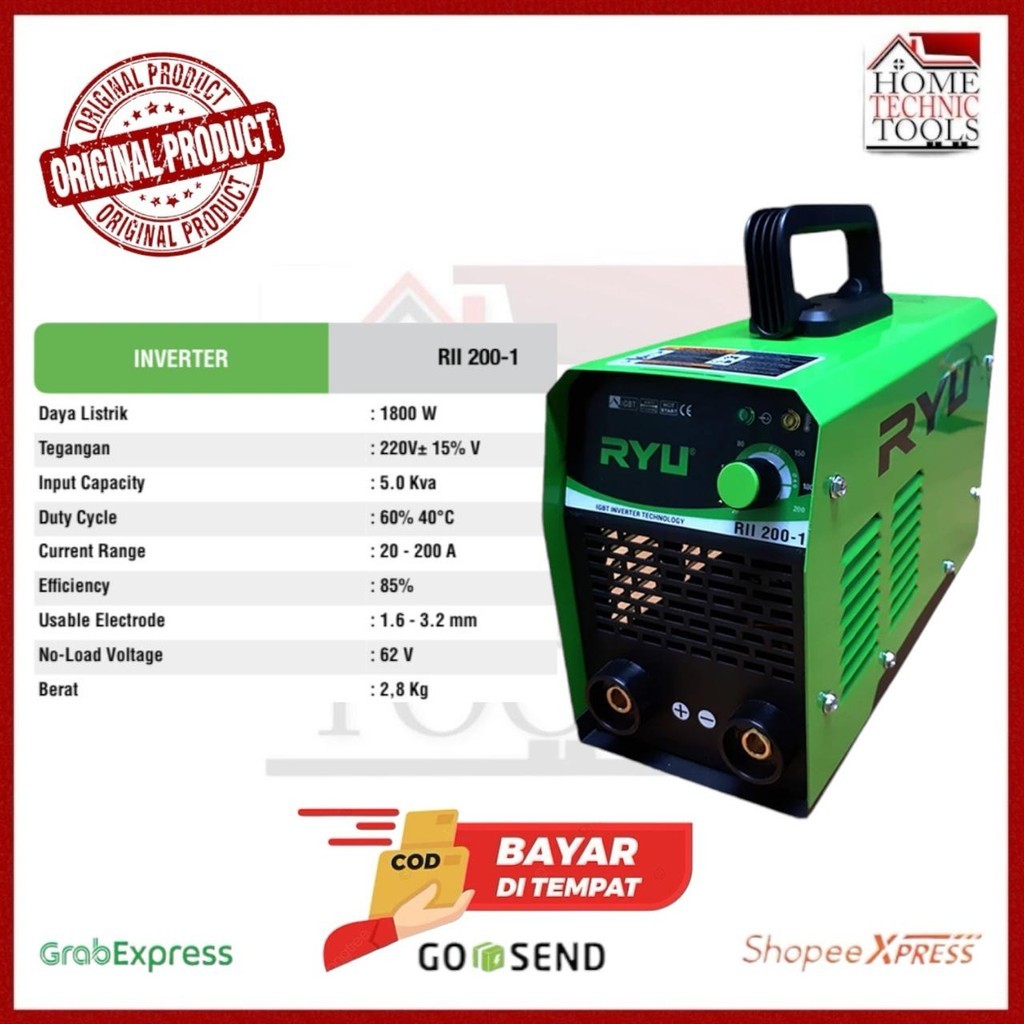 MESIN LAS RYU RII 200-1 / RII 200 TRAVO LAS MMA 200 AMPER / MESIN INVERTER LAS RYU 200A