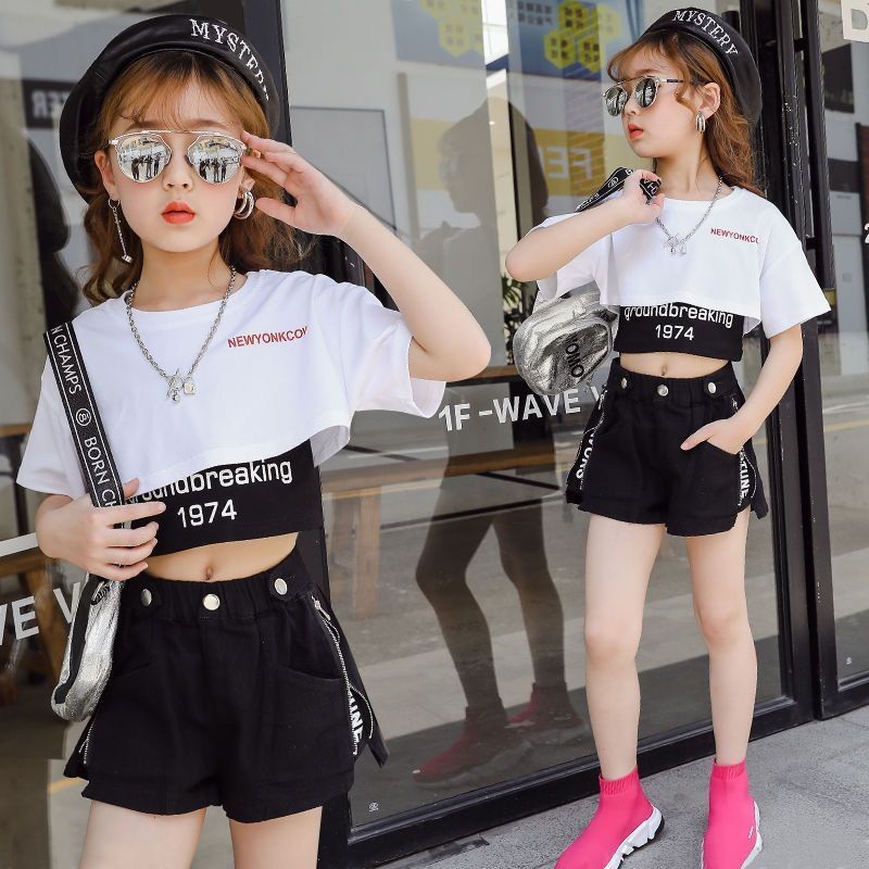 CD52F JS10-268 setelan baju anak perempuan 3 in 1 celana pendek / one set baju crop anak tanggung / 