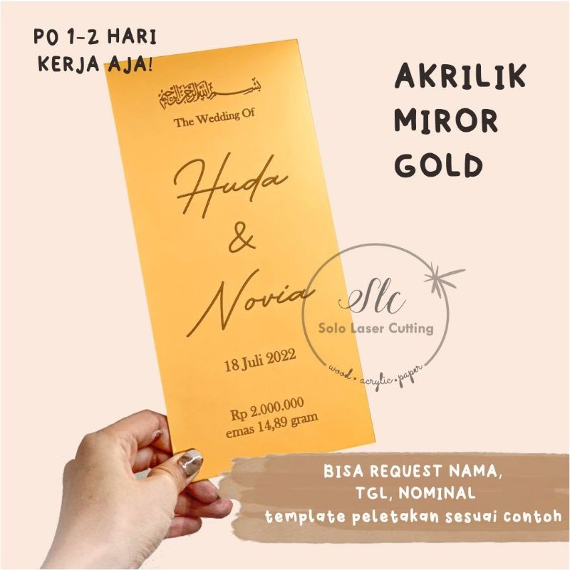 PLAT NAMA NOMINAL TANGGAL PERNIKAHAN ACRYLIC MIRROR DEKORASI FIGURA MAHAR AESTHETIC ISIAN MAHAR SCRA