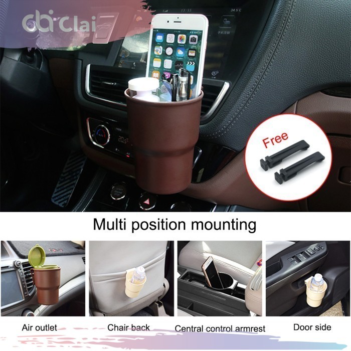 CLAI 3in1 Tempat Botol Tong Sampah Gantung Ac Pintu Mobil Car Cup Holder Asbak Universal clip Jepit 