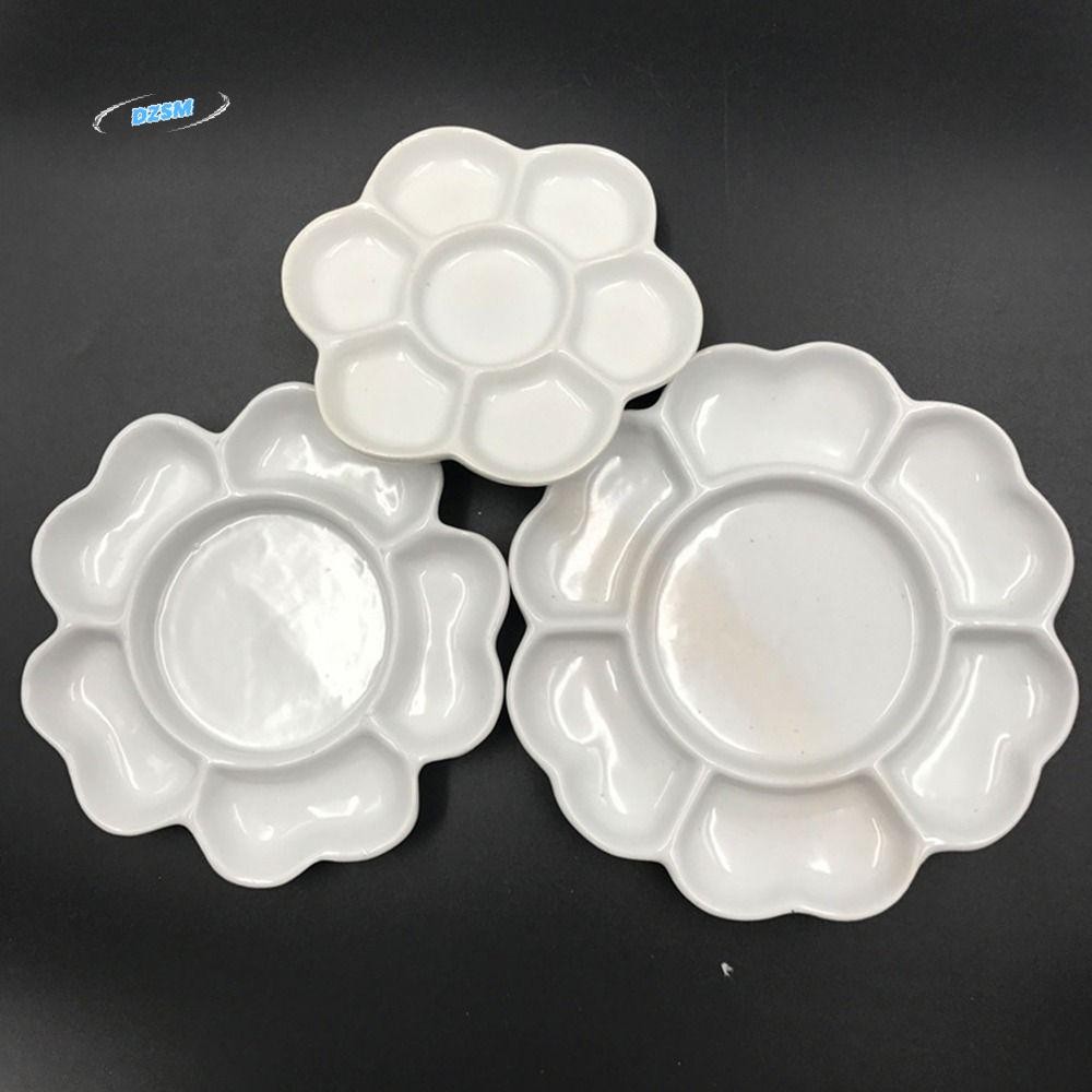 

Ceramic Paint Palette Tray White 6/7 Grid Plum Blossom Paint Plate 3 Size Flower Shaped Porcelain Palette Watercolor Dish