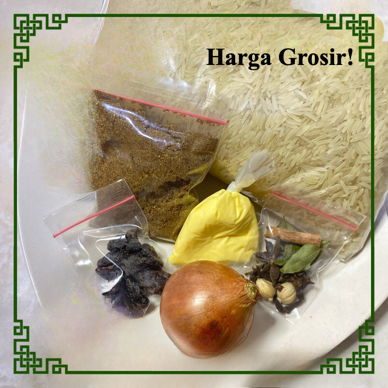 

paket kebuli 500gr lengkap + BOMBAY organic instan premium beras basmati masakan arab india grosir / Pusat kebuli Bogor