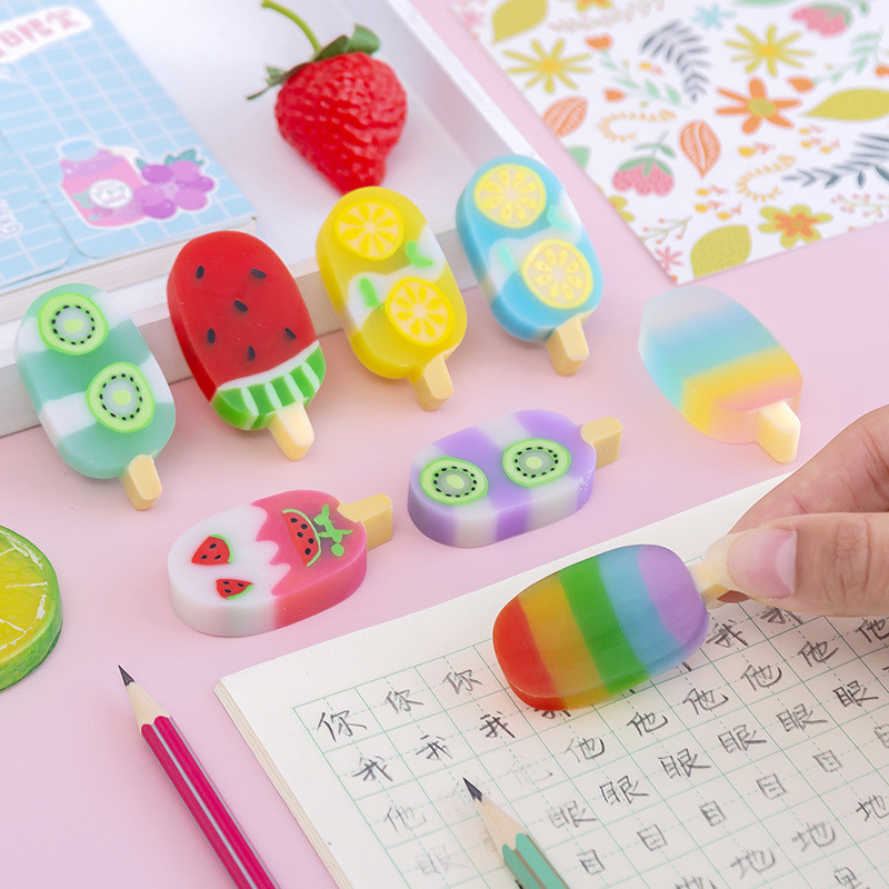 

4 pcs/set Novelty Summer Ice Cream Rubber Eraser Kawaii Erasers School Supplies Stationery Kids Students Cool Prizes