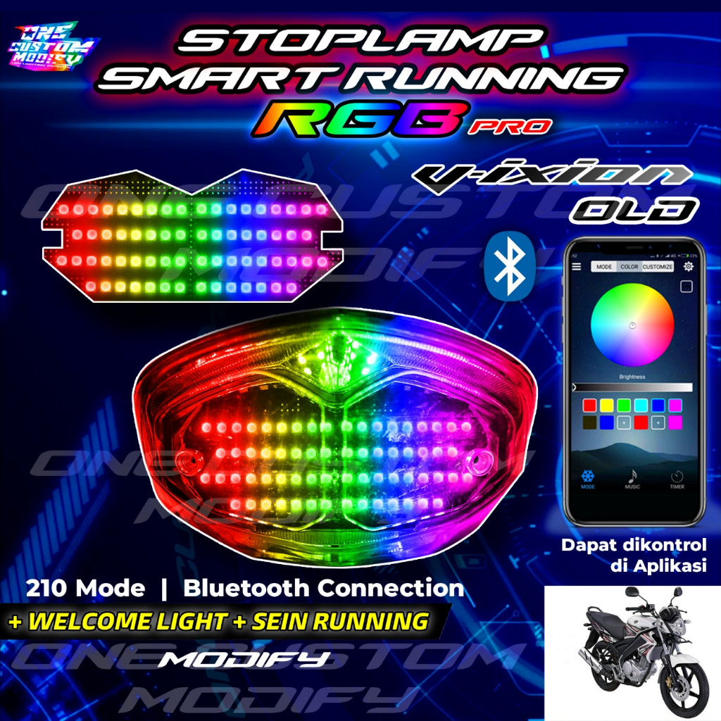 Stoplamp Running Smart LED RGB Pro Vixion Old Lampu Motor Rem Belakang Bluetooth Smartphone Variasi 