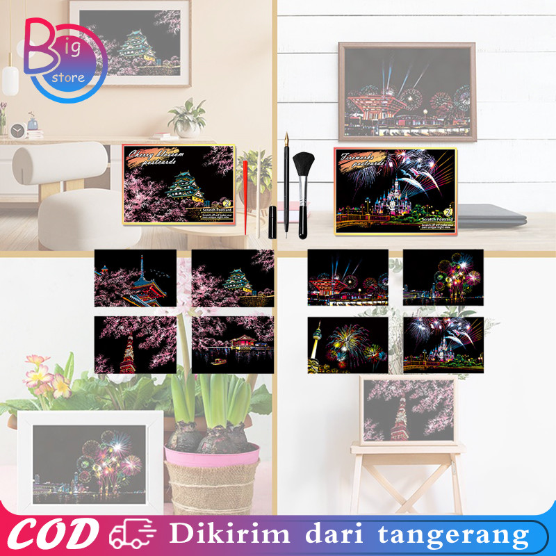 

Scratch Postcard Kartu 4pcs Scratch Drawing Scratch Gliter Paint Dengan Ceri/Kembang Api