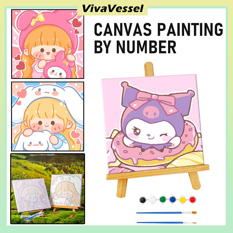 

20x20 CM Kartun Sanrio Diy Painting Kit Canvas Paint Set/ Diy Painting Kit Canvas/ Aesthetic Kanvas Lukis