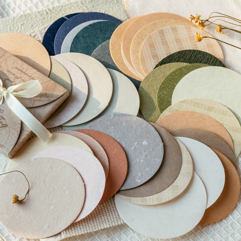 

JIANQI 30pcs/lot Memo Pads Material Paper Solid Color Round Junk Journal Scrapbooking Cards Retro Background Decoration Paper