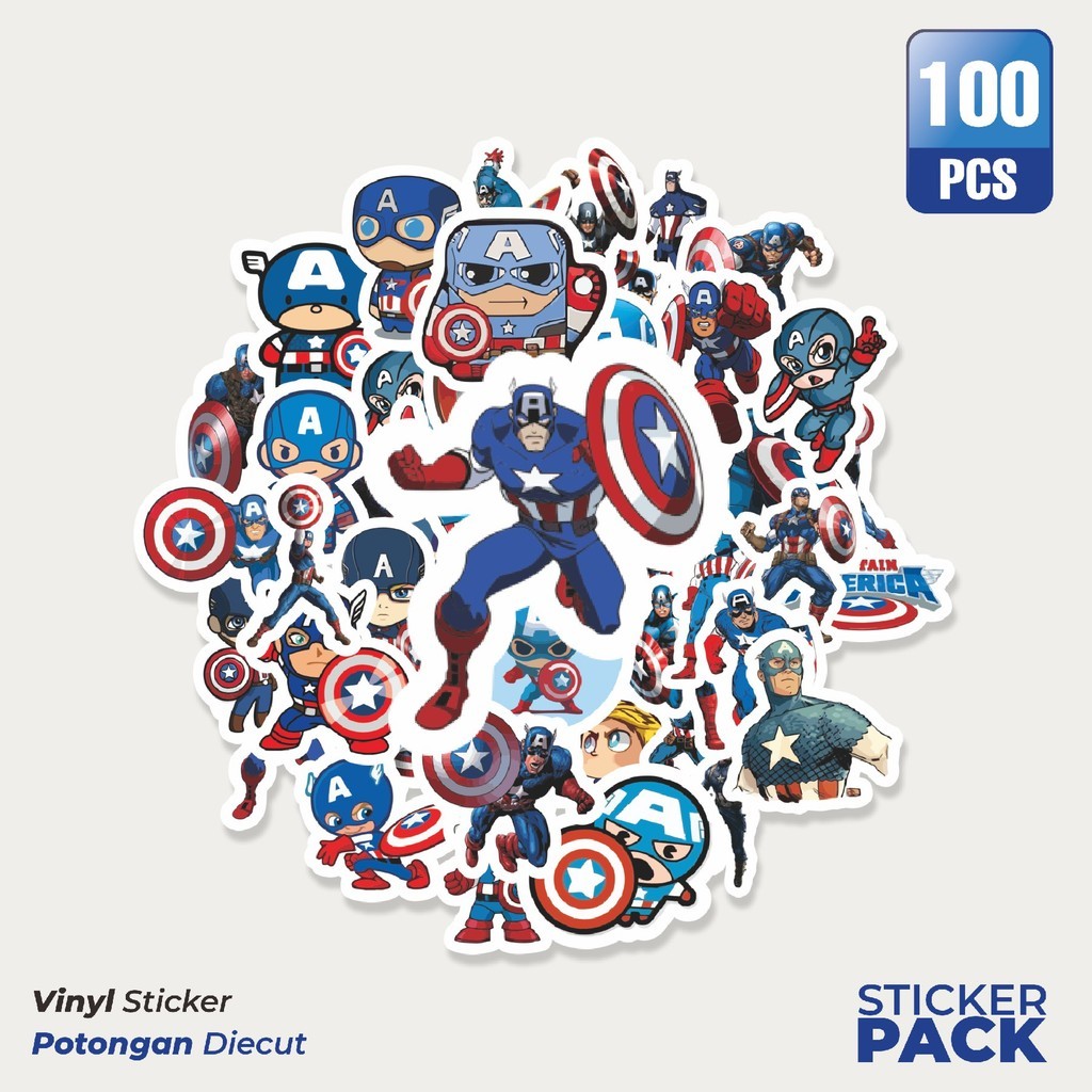 

MURAH 100 PCS Stiker Kartun Captain America Waterproof Aesthetic- Untuk Laptop, Motor, dan Helm - Paper Stationery Pack