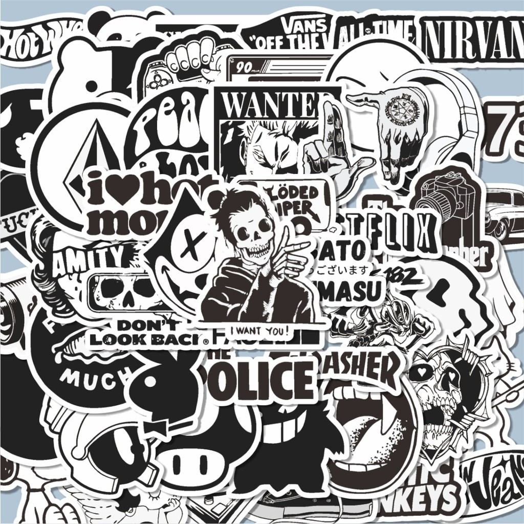

100PCS Lucu Stiker Aesthetic Black And White Brand Distro Versi 6 Stiker Aesthetic Stiker Anti Air Stikers Berperekat Waterproof sticker decal buat Motor Helm Buku Journal Koper Casing HP Laptop Botol Minum Hadiah anak