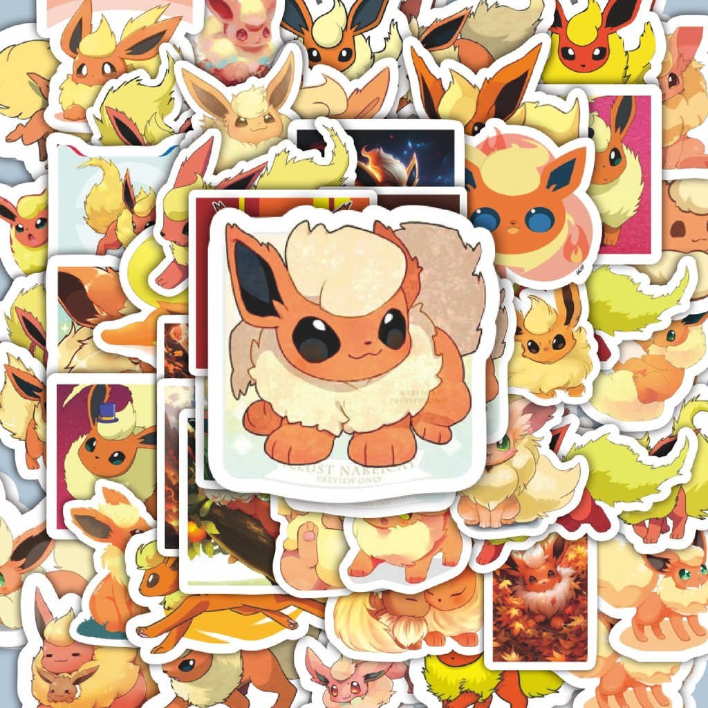 

100PCS Lucu Stiker Kartun Pokemon Flareon Stiker Aesthetic Stiker Anti Air Stikers Berperekat Waterproof sticker decal buat Motor Helm Buku Journal Koper Casing HP Laptop Botol Minum Hadiah anak