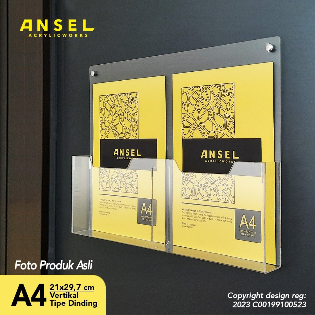 

ANSEL Tempat Brosur Akrilik Dinding Gantung Holder - 2 Kantong A4 - Tipe D2