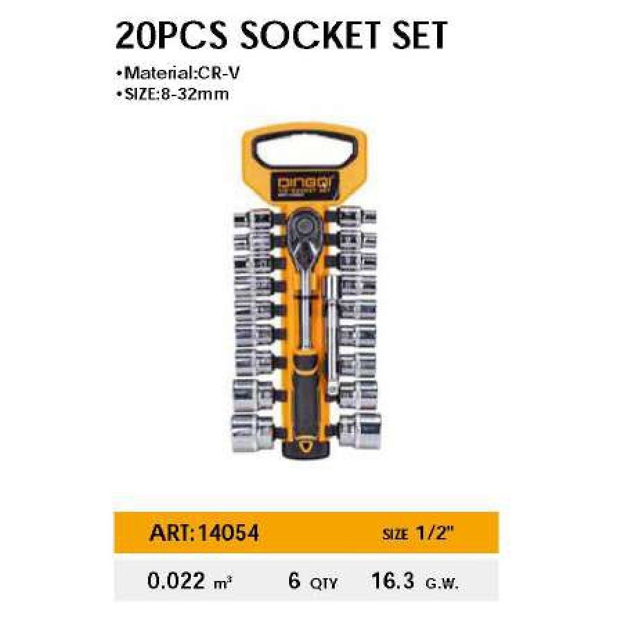 DINGQI Kunci Soket Set Lengkap 1/2" 20Pcs Kunci Socket Wrench 14054