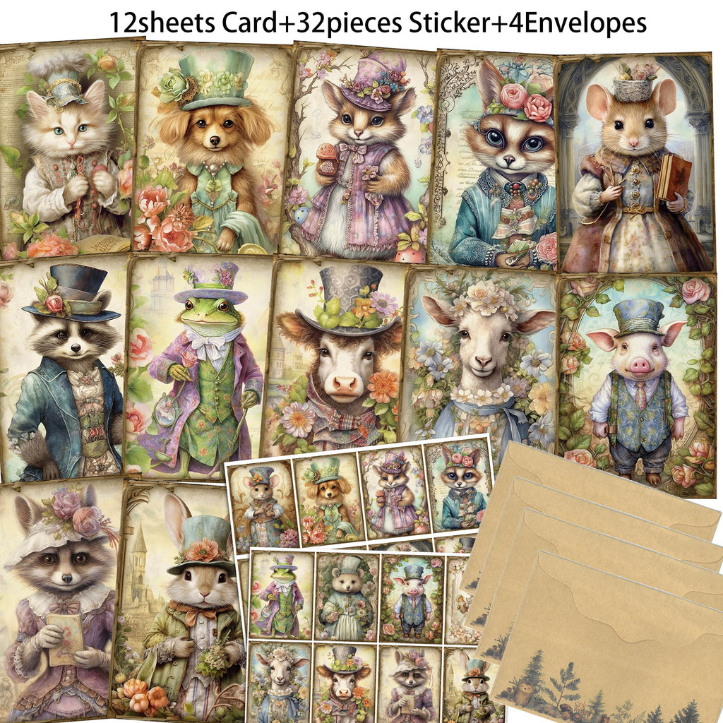 

JAIIMAN 48pieces Ball Animal Thick Writable Postcard With Envelopes and Stickers,for Scrapbooking Supplies,Junk Journal,Crafts