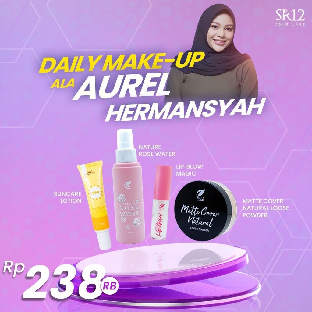 

ASLI 100% DAILY MAKE UP ALA AUREL HERMANSYAH / SUNCARE / ROSE WATER / BEDAK TABUR / LIP MATTE CREAM /ORIGINAL / BPOM / saudagarsr12