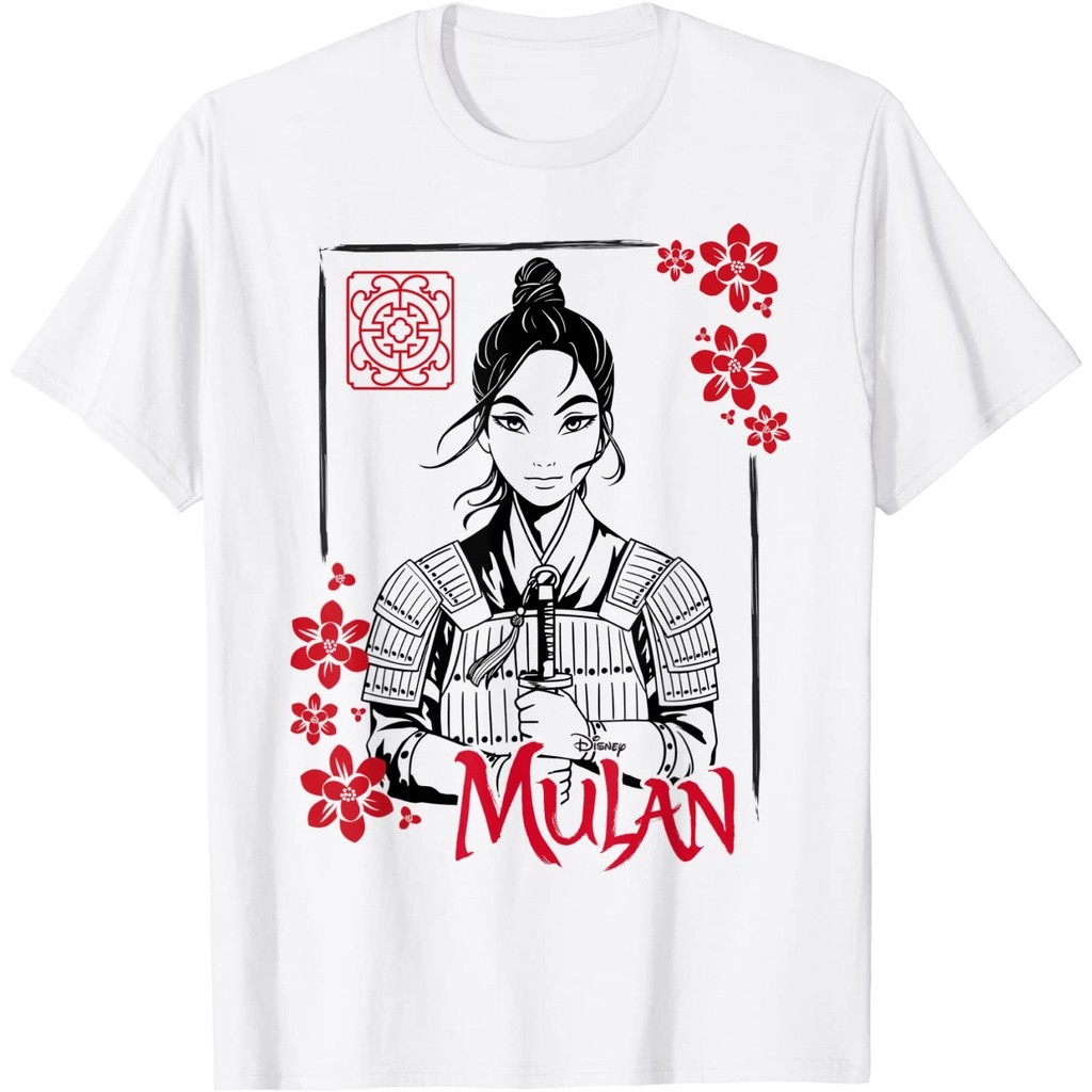 COD Baju Kaos Disney Mulan Live Action Mulan Floral Ink Portrait T-Shirt Lembut Tebal Premium