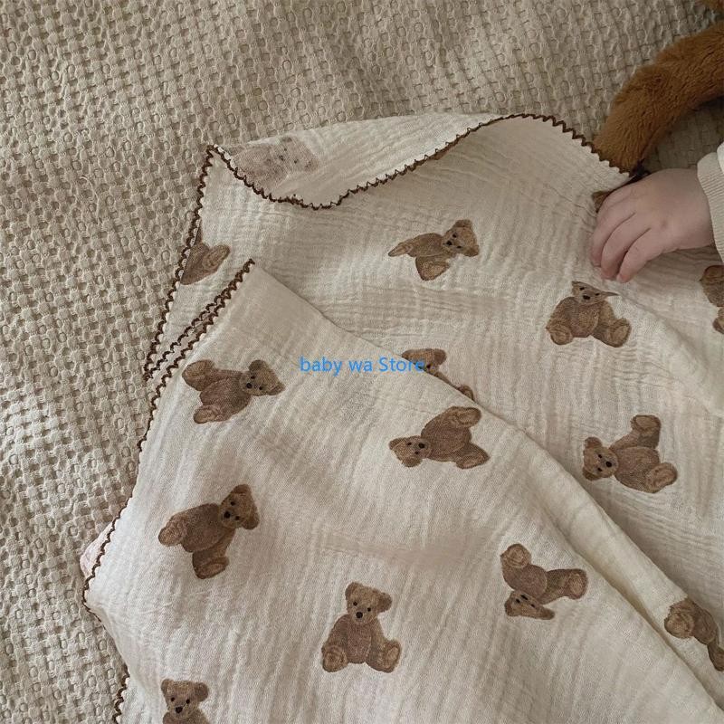 Baby 2 Layers Gauze Swaddle Wrapped Muslin Blanket Fashion Bear Print Spring Summer Air Conditioned 